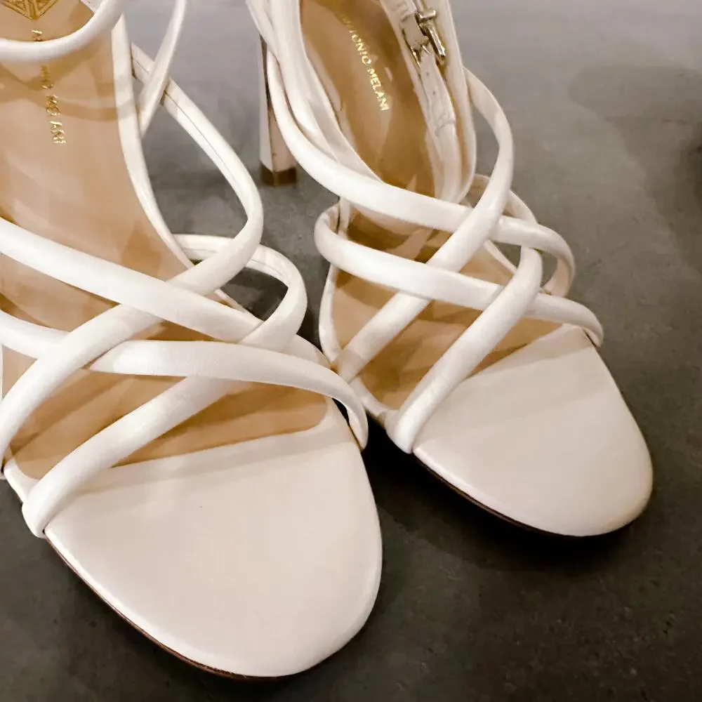 Antonio Melani Gisella Strappy Leather Ankle Strap Dress Sandals Cream Sz 10 NWT
